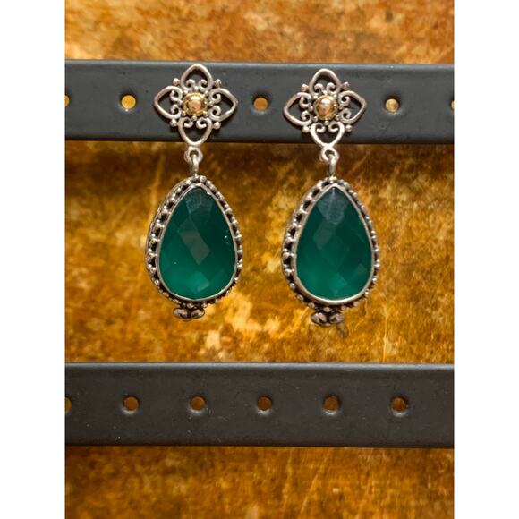 Robert Manse 18K, Sterling Silver and Green Agate Earrings - Picture 4 of 7